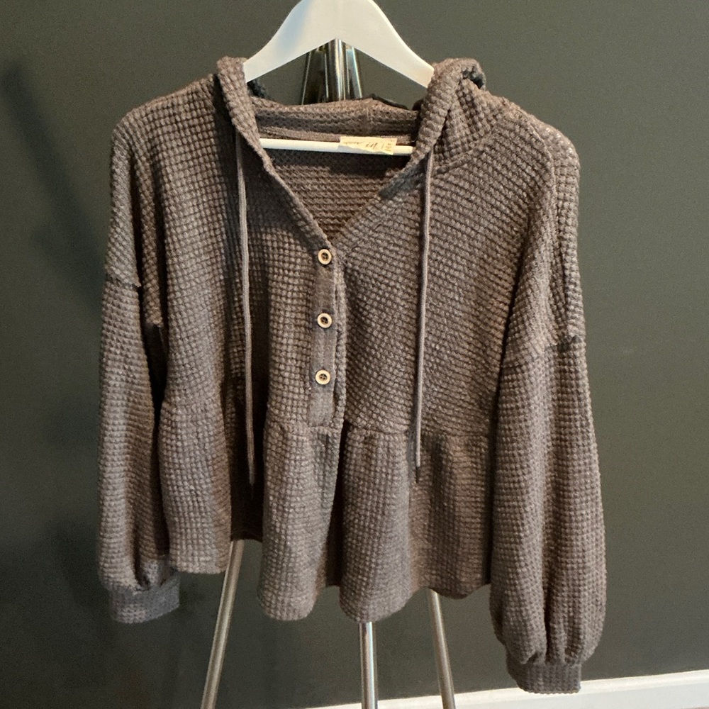 NWOT Brown/Gray Waffle Knit Crop Top
